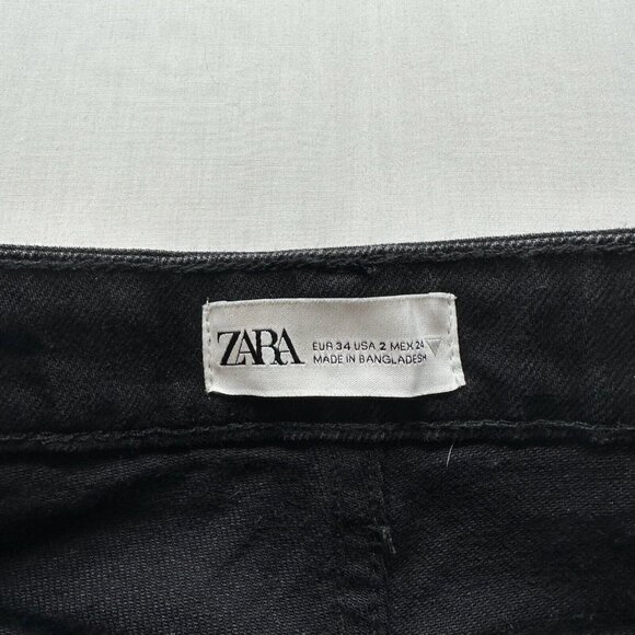 ZARA Jeans Womens Size 2 High Rise Straight Stretch Dark Washed Denim Black - Picture 7 of 10